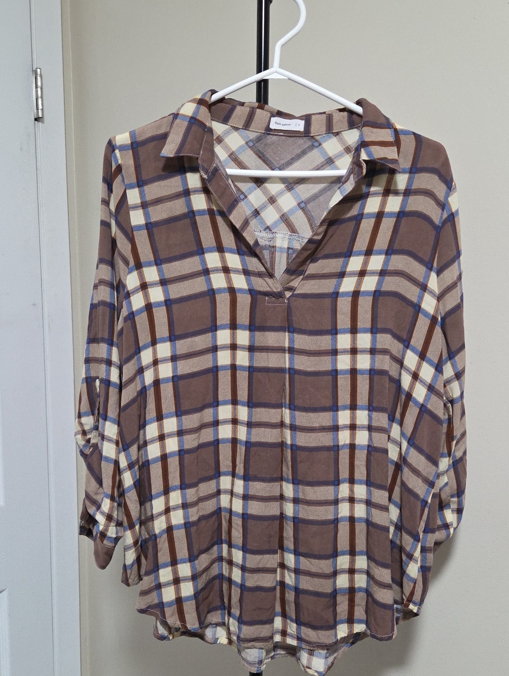 From Palmer Relaxed Plaid Tunic Top in Brown and Blue - Women's